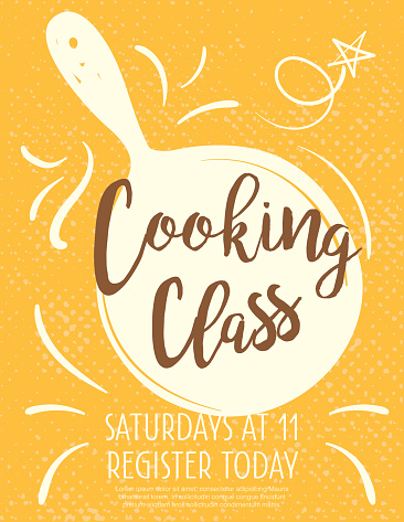 Cooking School template cute hand drawn elements. Text is on its own layer for easier removal.  Flat colors.