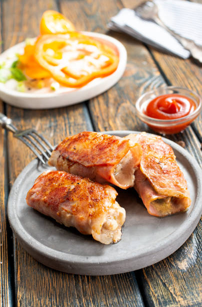 istock fried rolls with bacon and mushrooms on plate 1393665105