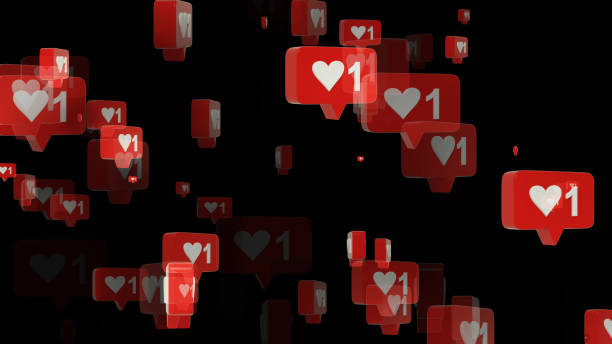 istock Flying speech bubbles with heart, social media notification like icon on black background 1393665504