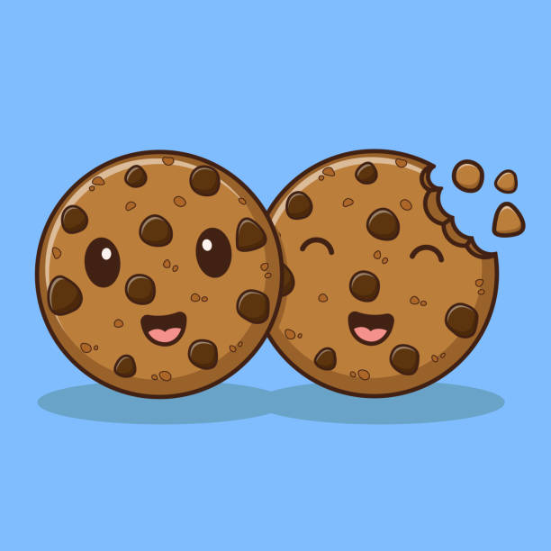 schokoladen-keks-crunch-cartoon, vektor-cartoon-illustration, cartoon-clipart - cookie sugar oatmeal isolated stock-grafiken, -clipart, -cartoons und -symbole