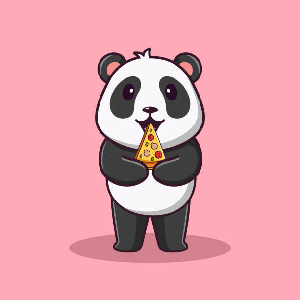 Cute cartoon panda eating pizza,vector cartoon illustration,cartoon clipart Use the product for printing on clothing, accessories, party decorations, labels and stickers, kids room decoration, invitation cards, scrap booking, kids crafts, diaries, logo and more fat humor black expressing positivity stock illustrations