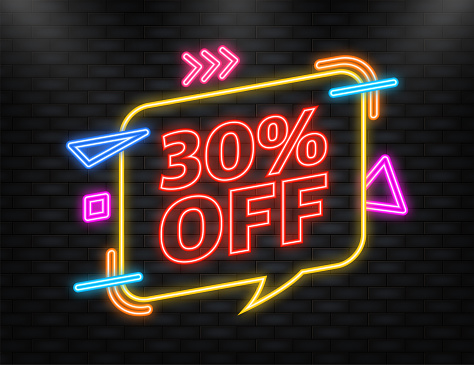 Trendy flat advertising with 30 percent discount flat badge for promo design. Poster badge. Business design. Vector illustration