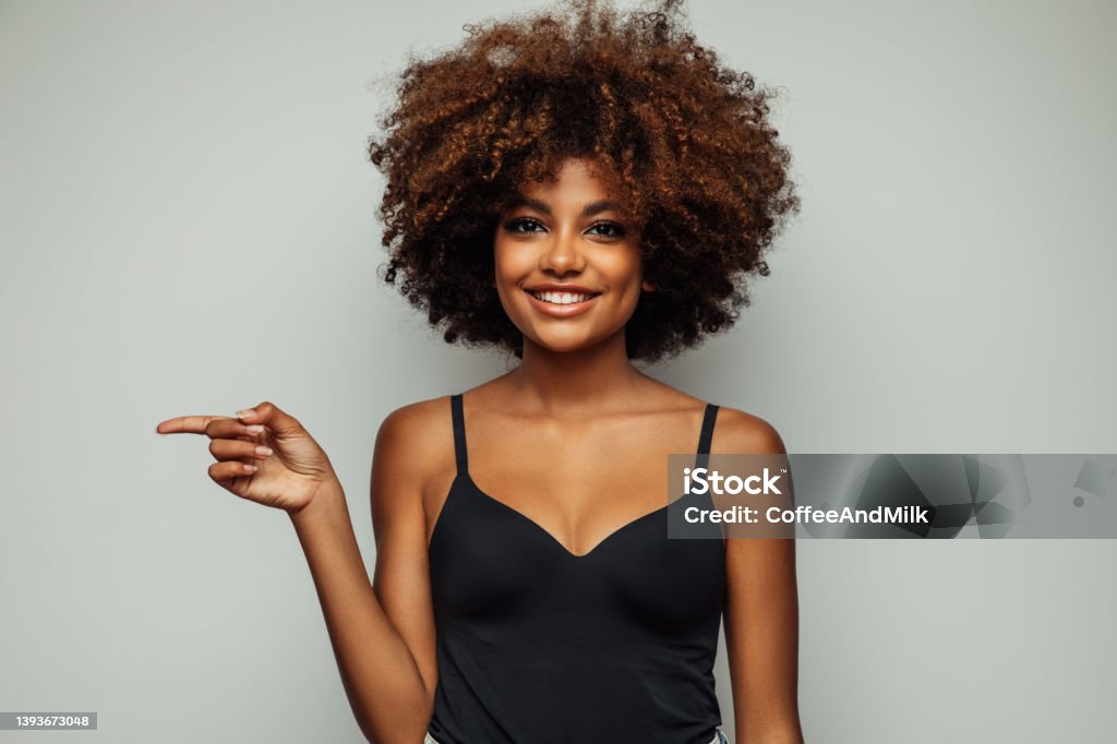 Beautiful emotional afro woman with perfect make-up African-American Ethnicity Stock Photo
