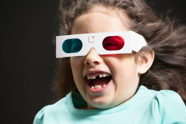 Green blue and red colored glasses with white background