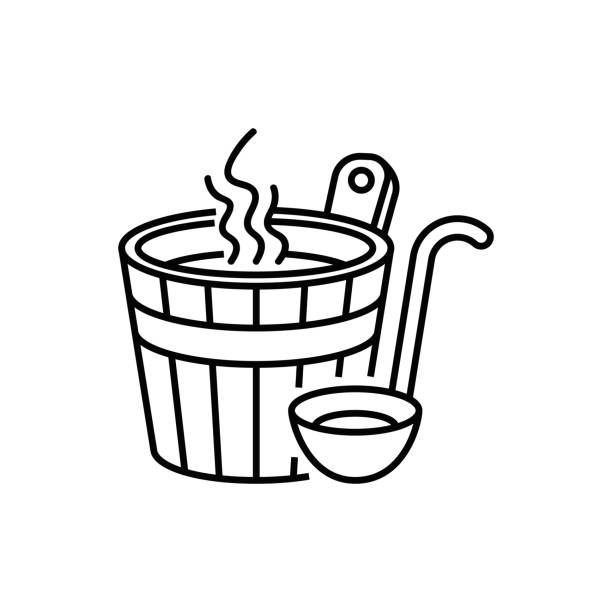 Bucket and Ladle line icon vector art illustration