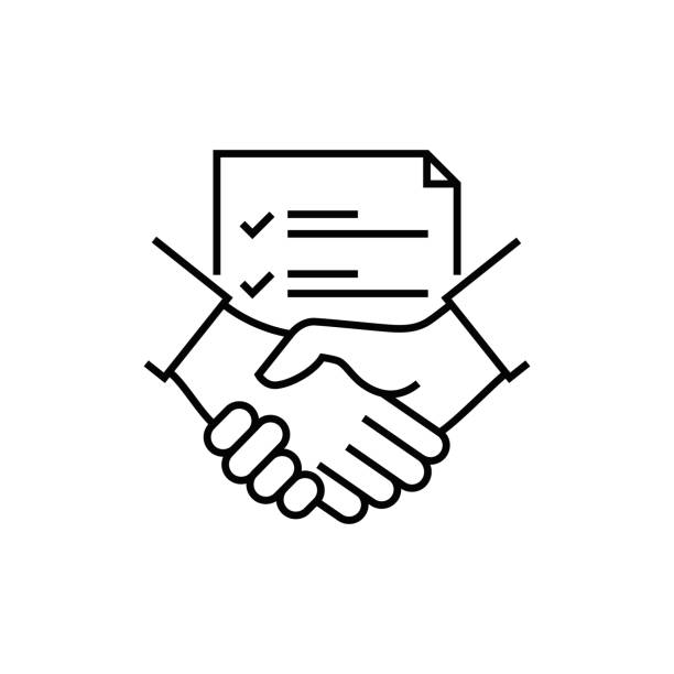 ilustraciones, imágenes clip art, dibujos animados e iconos de stock de icono de la línea de relación comercial - acuerdo