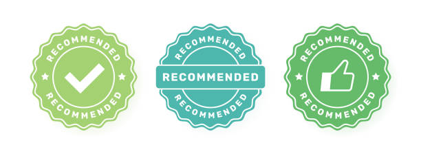 bildbanksillustrationer, clip art samt tecknat material och ikoner med recommended badge set. label design with check mark and thumbs up. good choice recommendation. vector illustration - rockuppslagsmärke
