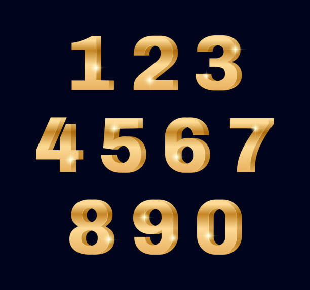 ilustrações de stock, clip art, desenhos animados e ícones de gold 3d numbers from 0 to 9. gradient gold sparkling texture. golden numbers with sparkles effect. vector illustration - 3679