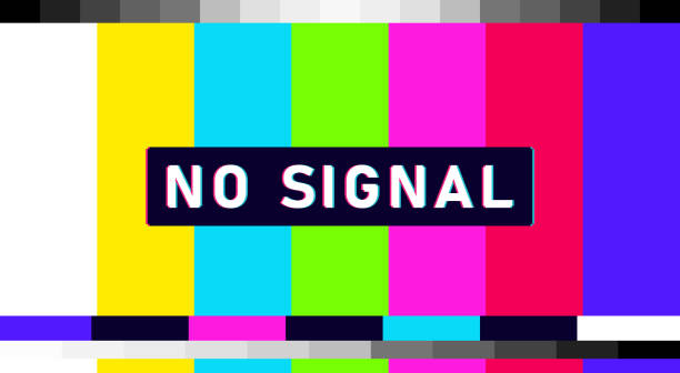 stockillustraties, clipart, cartoons en iconen met no signal glitch tv pattern. television screen error. screen with distorted color bars and noise. vector illustration - in en uitschakelen