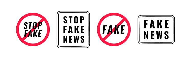 Fake news stamp design. Stop fake news on tv and social media. Stop fake and disinformation. Vector illustration.