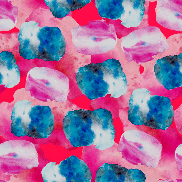 istock Watercolor abstract simple blobs clipart pattern, blue, pink watercolor spots,  abstractive background, hand drawn, white, light blue, pink blobs pattern, dotted background, turquoise 1393676352