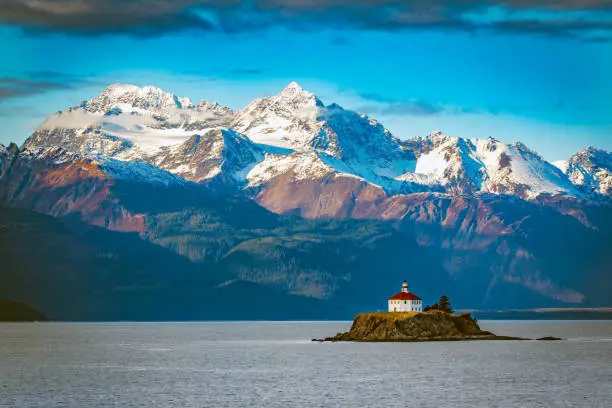 Photo of Eldred Rock Lighthouse, a historic lighthouse adjacent to Lynn Canal in Alaska