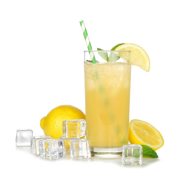 istock Glass of summer iced green tea lemonade isolated on white 1393682017