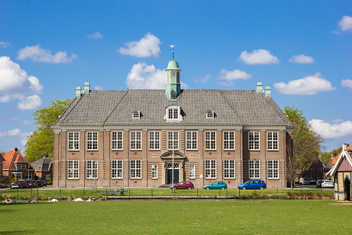 Front facade of the historic school building in Veendam, Netherlands