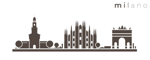 illustrazioni stock, clip art, cartoni animati e icone di tendenza di milano semplice skyline monocromatico elegante - milano