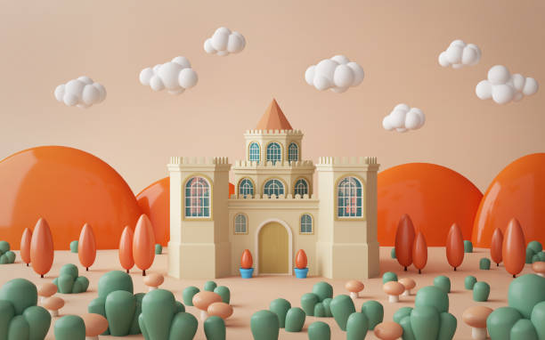 Castle with cloud and tree in fairy tail.3d rendering stock photo