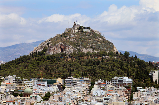 Mount Lycabettus from Acropolis in Athens, Greece. Athens is one of the world's oldest cities.