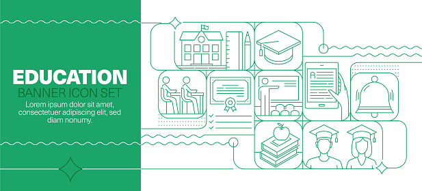 Education Line Icon Set and Banner Design