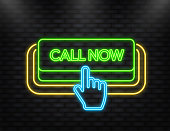 istock Neon Icon. Icon with green call now neon button on white background for web marketing design. Flat deign. 1393689241