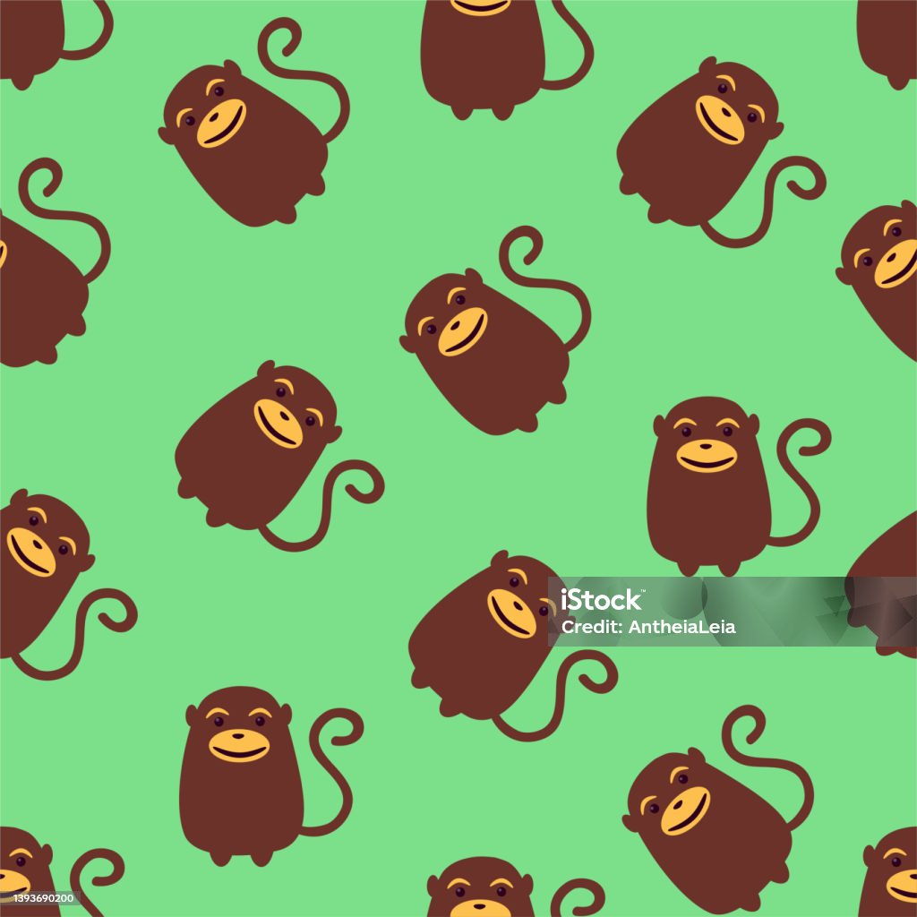 Monkey Texture Pattern Monkeys Seamless Pattern Vector Illustration In A Flat Style On Green ...