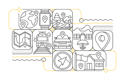Map and Navigation Line Icon Set and Banner Design