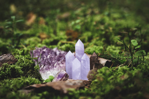 Minerals on green moss