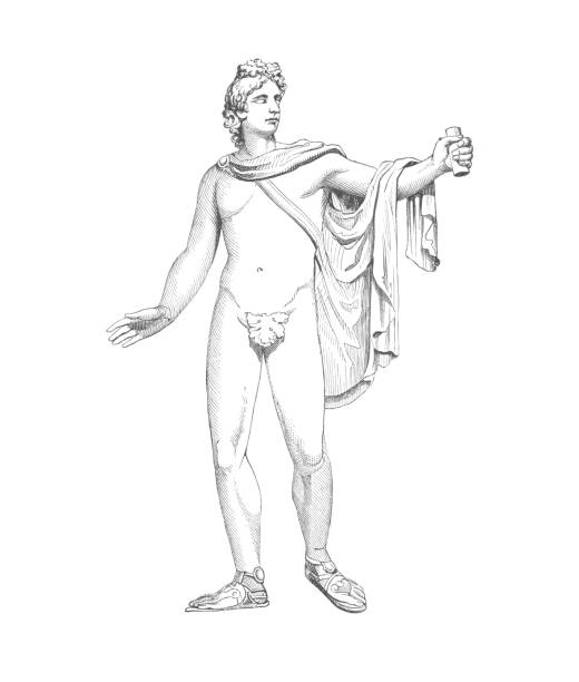 ilustrações, clipart, desenhos animados e ícones de estátua masculina grega segurando um pergaminho, uma ilustração vintage vintage de gravação antiga - greek culture greek god statue classical greek