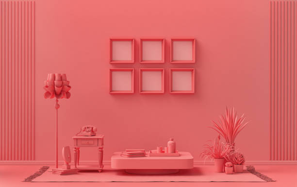 istock Mock-up poster gallery wall with six frames in solid pastel light pink, pink room 1393708507