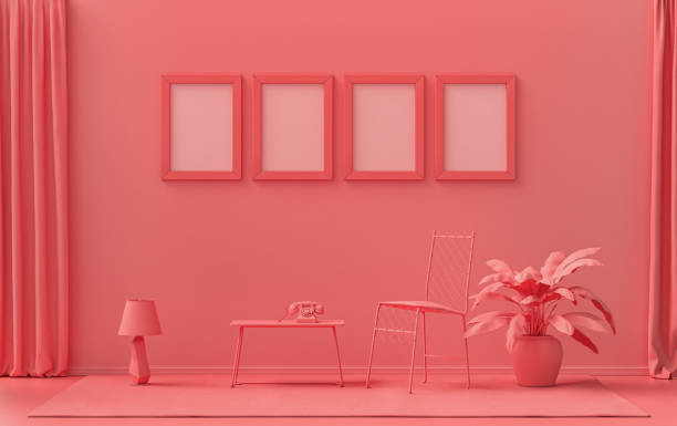 istock Single color monochrome light pink interior room, 4 poster frames 1393708571