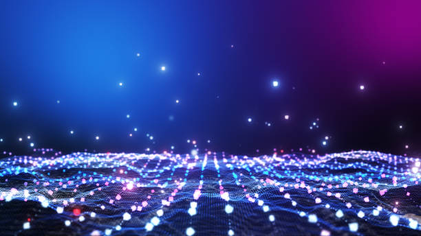 istock Glow red pink purple blue digital landscape with cube particle. Crypto currency, big data, block chain and digital technology concept. 3D Rendering. 1393709370