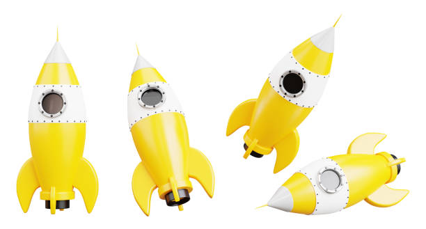 istock 3d render of yellow rocket on white background,with clipping path. 1393710006