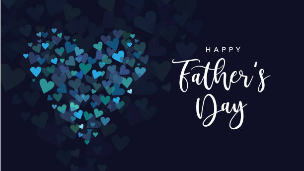 happy father's day holiday greeting card with handwriting text lettering and vector hearts background illustration - fathers day stock illustrations