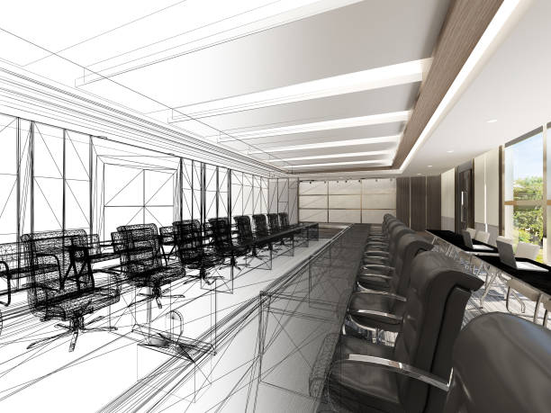 istock sketch design of interior conference room, 3d rendering wire frame 1393721142