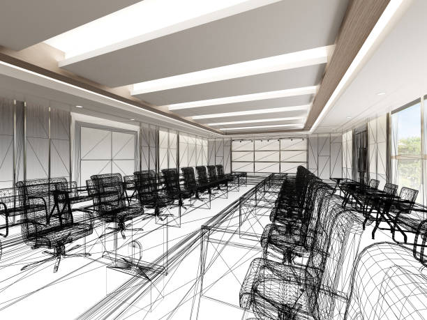 istock sketch design of interior conference room, 3d rendering wire frame 1393721154