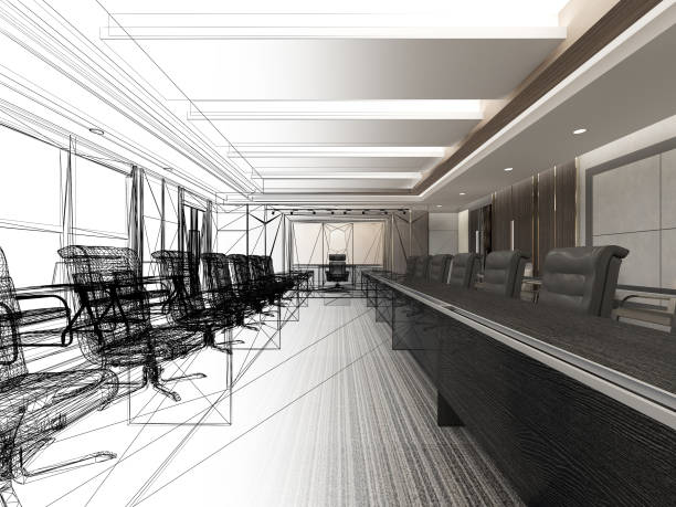 istock sketch design of interior conference room, 3d rendering wire frame 1393721163