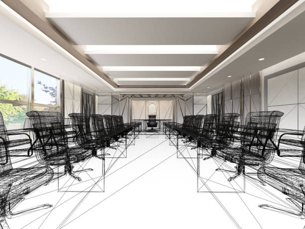 istock sketch design of interior conference room, 3d rendering wire frame 1393721165