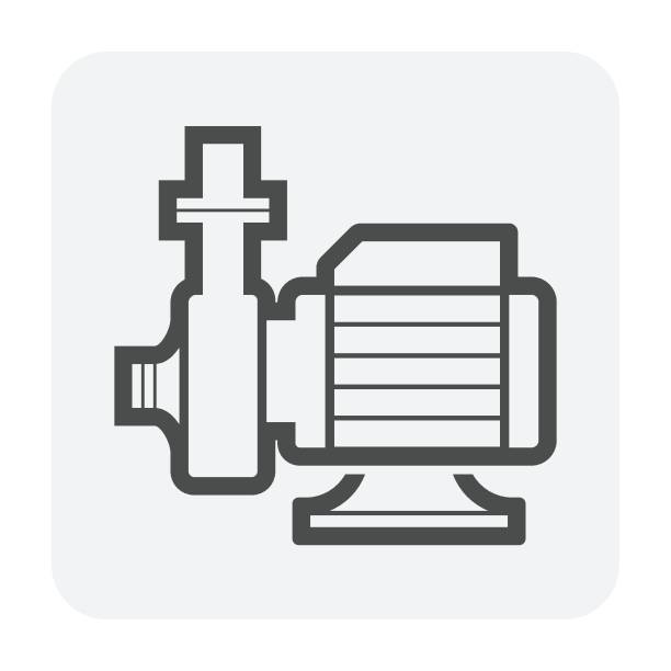 ilustraciones, imágenes clip art, dibujos animados e iconos de stock de diseño de icono vectorial de bomba de agua para control, distribución y suministro de agua, petróleo y gas. - sewage treatment plant wastewater water pump valve