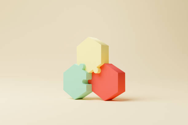 Jigsaw puzzle connecting together. Team business success partnership or teamwork concept. 3d rendering illustration