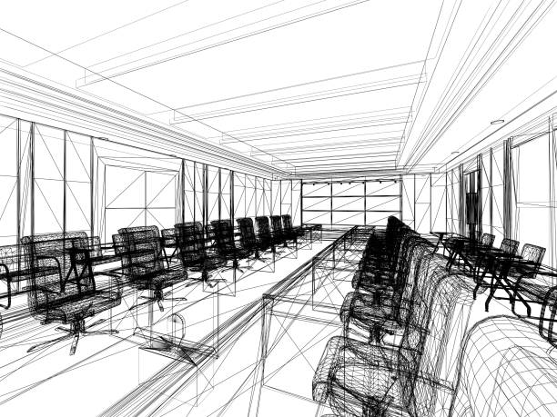 istock sketch design of interior conference room, 3d rendering wire frame 1393723727