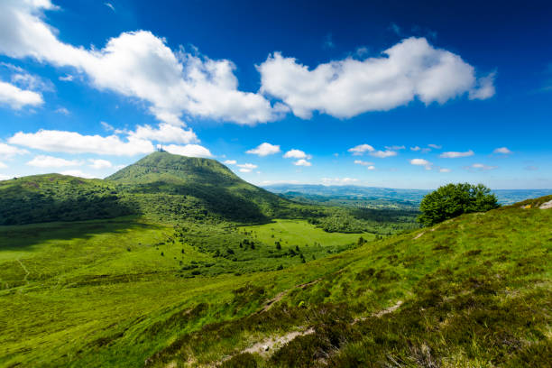 Puy de Dome mountain and Auvergne landscape in France