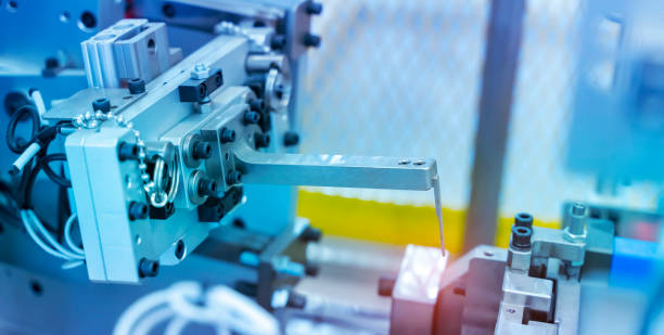 istock Automatic industrial robotic robot working, industry 4.0 and technology concept 1393728859