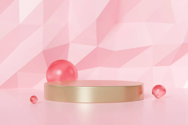 istock Mock up of round podium for product presentation on geometry pattern background. 3d rendering. 1393729100
