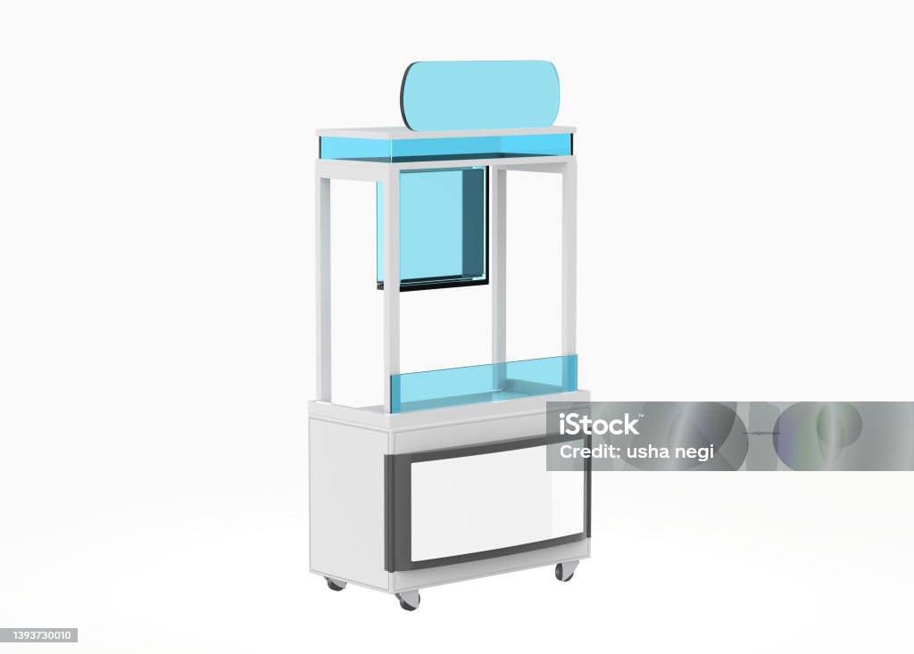 food Trolley Cart Street Food Bike. food Trolley Cart on a white background. 3d illustration Bicycle Stock Photo