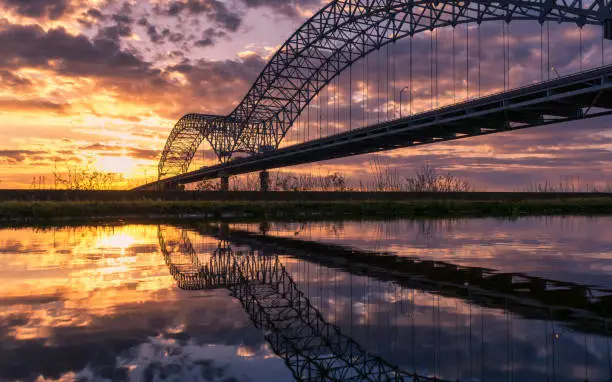 Hernando de soto bridge Memphis Skyline Reflections at Sunset