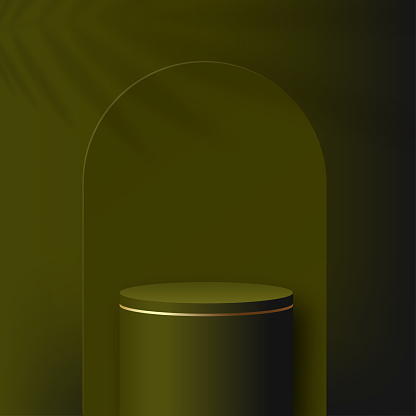 Abstract studio room with green and golden color pedestal podium. Vector illustration