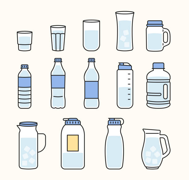 Drinking water for a healthy life Various water bottles and cups for holding water. flat design style vector illustration. ice clipart stock illustrations