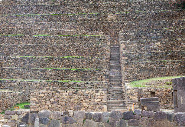 Inca ruins in  Ollantaytambo, a village in the Sacred Valley, Peru, known for its Inca ruins.