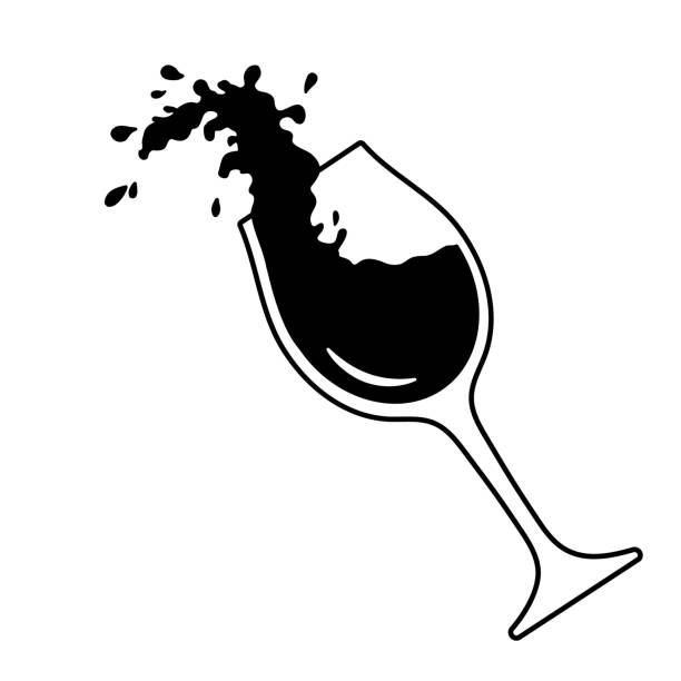 illustrazioni stock, clip art, cartoni animati e icone di tendenza di vino rosso in wineglass con spruzzi spill - spilling