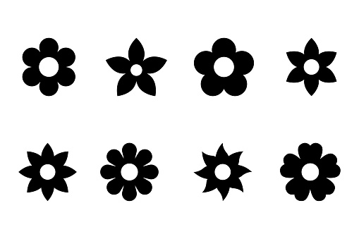 Flower icon set. Vector illustration of a flower. Black Flower icon. Good for stickers, labels, tags, gift wrapping paper and decoration.