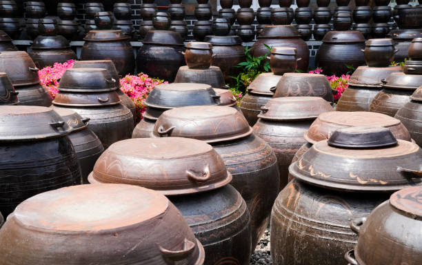 Soybean paste and soy sauce pot exhibition hall. stock photo